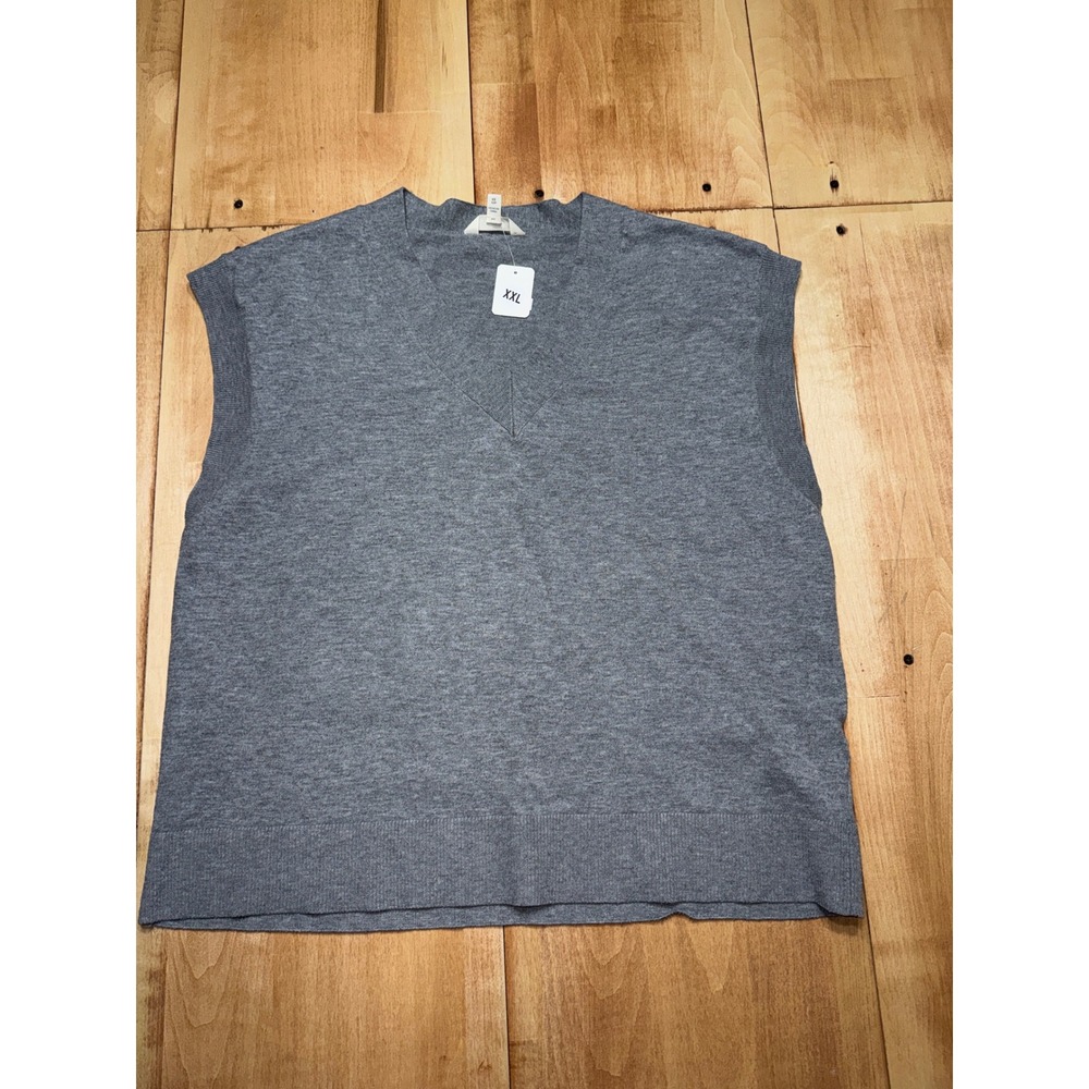 Terra Sky Womens 0XL Grey V Neck Sleeveless Sweater Vest Knit‎ Top